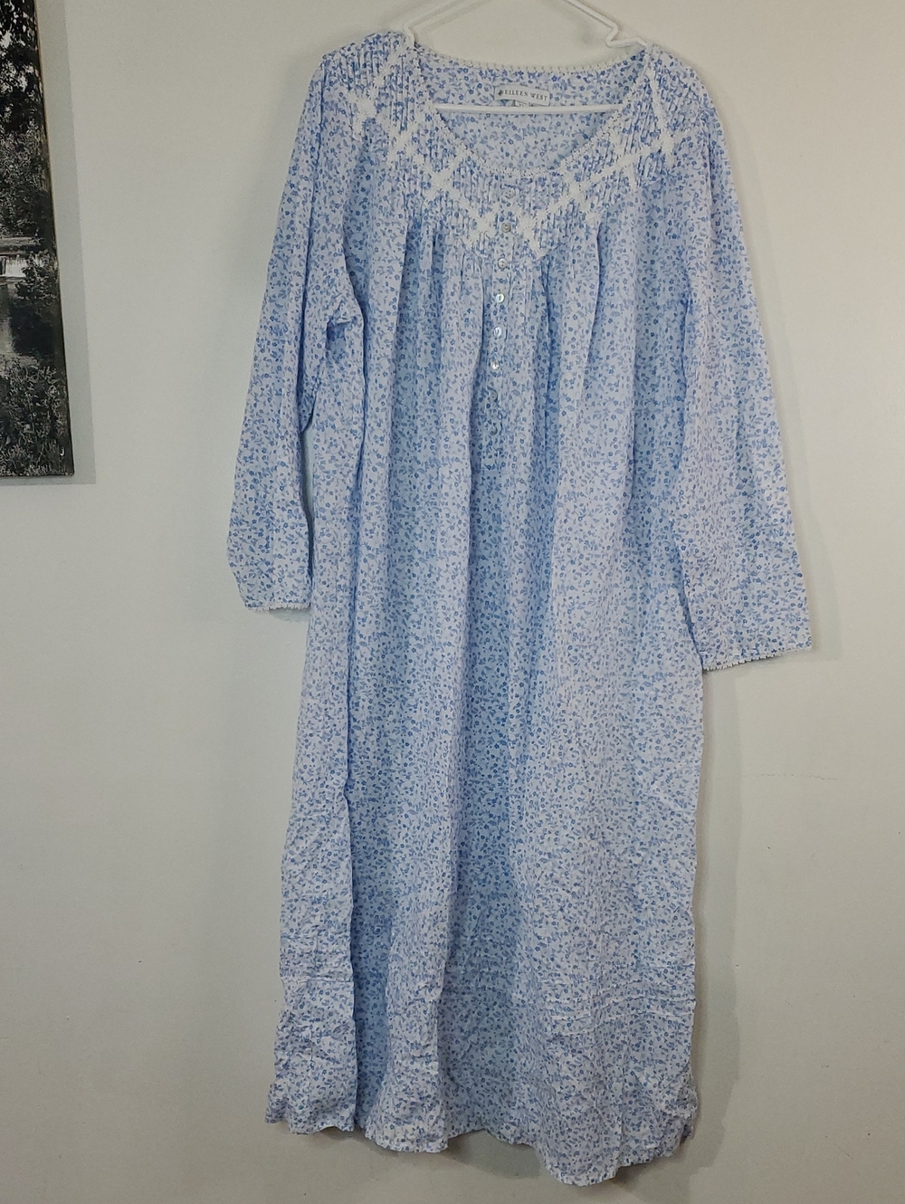 Eileen West Light Blue & White Floral Cotton Nightgown Size XL Cottagecore